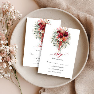 Cartão de RSVP Floral de Outono Boho em Eucalipto