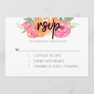 Cartão de RSVP Floral de Primavera Rosa e Laranja