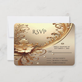 Cartão de RSVP Floral Dourado Ornado