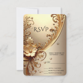 Cartão de RSVP Floral Dourado Ornamentado