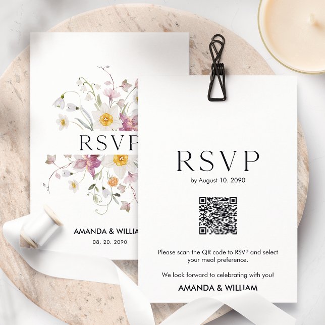 Cartão de RSVP Floral Elegante para Casamentos (Criador carregado)