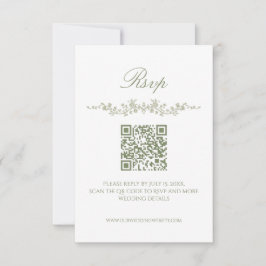 Cartão de RSVP Floral Francês Verde Sálvia com Cód