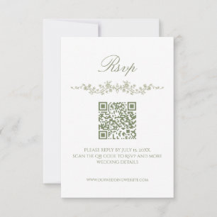 Cartão de RSVP Floral Francês Verde Sálvia com Cód