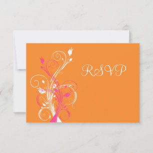 Cartão de RSVP Floral Laranja Rosa Branco