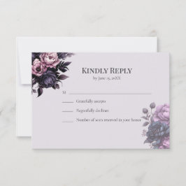 Cartão de RSVP Floral Preto Gótico