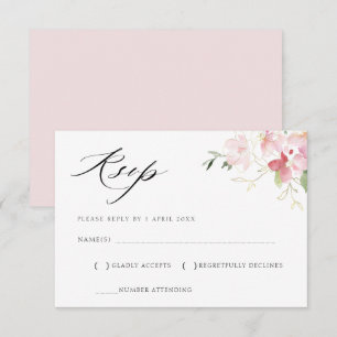 cartão de RSVP floral rosa e cinza