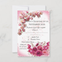 Cartão de RSVP Floral Rosa em Branco