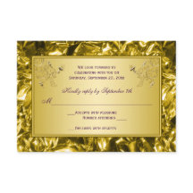 Cartão de RSVP Floral Roxo e Dourado