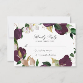 Cartão de RSVP Floral Roxo Escuro | Cartão de Resp