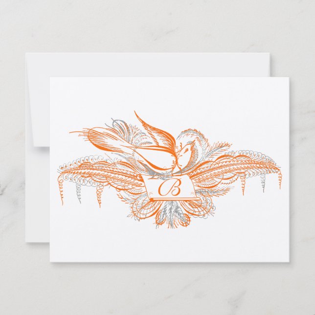 Cartão de RSVP Flourish Pássaros Coral Laranja & C (Frente)