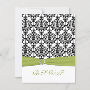 Cartão de RSVP Green, White e Black Damask II