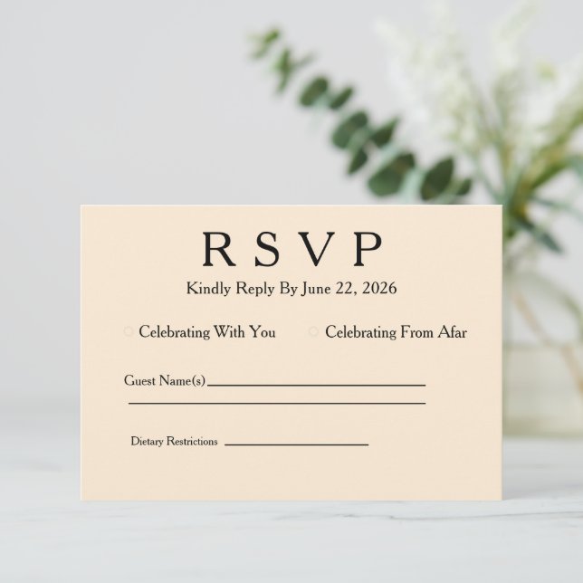 Cartão de RSVP Marfim Elegante Mínimo (Em pé/Frente)