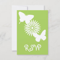 Cartão de RSVP Margaridas e Borboletas em Peridoto