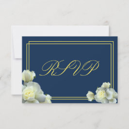 Cartão de RSVP minimalista de rosas brancas azul-n