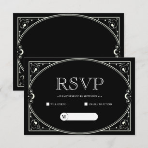 Cartão de RSVP minimalista e elegante em preto e b