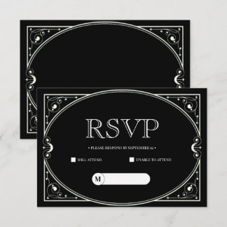 Cartão de RSVP minimalista e elegante em preto e b