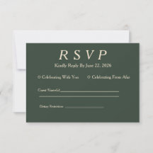Cartão de RSVP Minimalista Elegante em Verde Caçad
