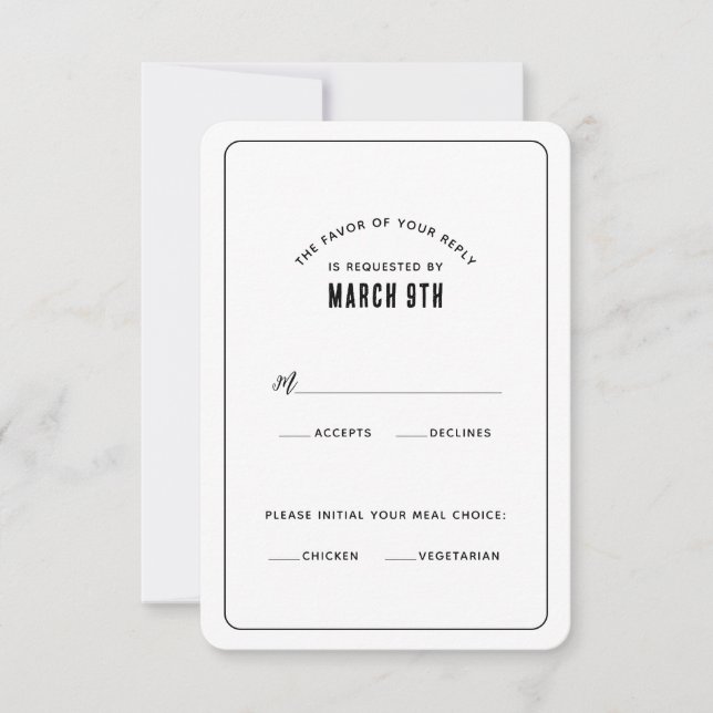 Cartão de RSVP Minimalista Moderna Simples (Frente)