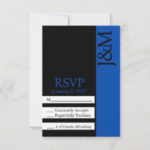 Cartão de RSVP minimalista preto e azul cobalto