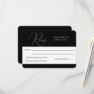 Cartão de RSVP Minimalista Preto e Branco