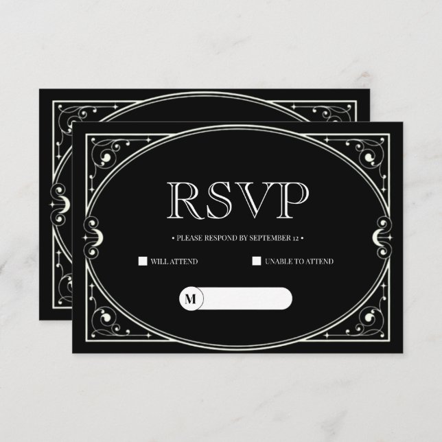 Cartão de RSVP Minimalista Preto e Branco Elegante (Frente/Verso)
