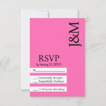 Cartão de RSVP minimalista preto e magenta rosa qu