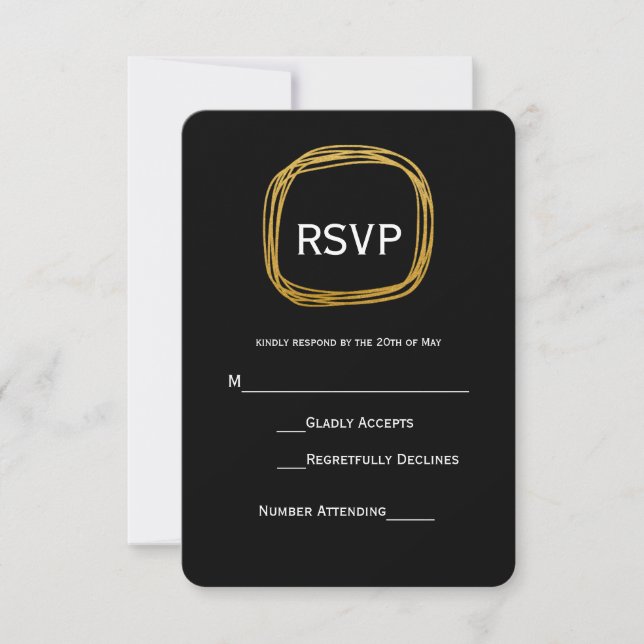 Cartão de RSVP Moderno Círculo Rabisco Folha Doura (Frente)