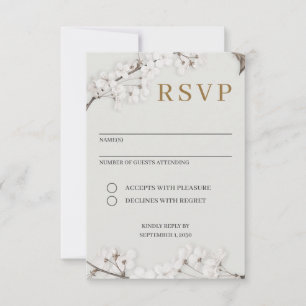 Cartão de RSVP Moderno Floral Branco Elegante