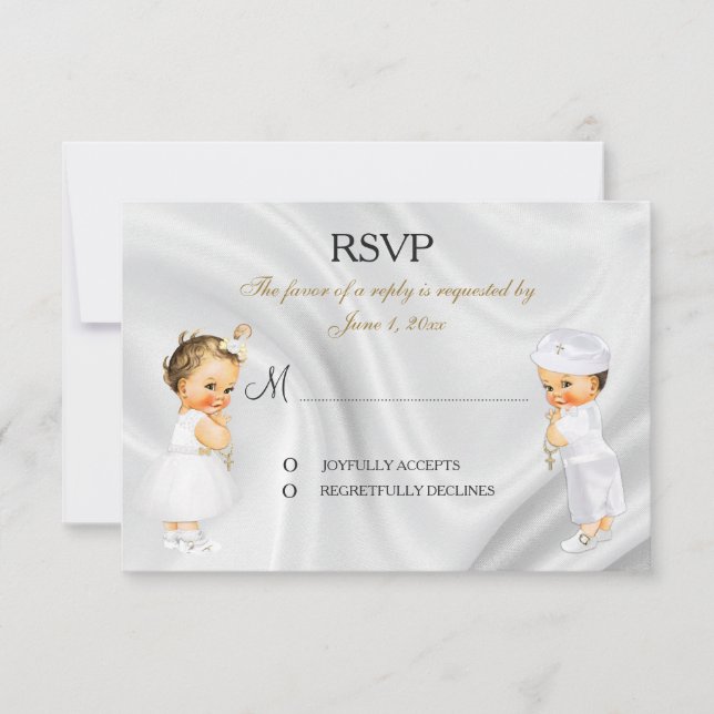 Cartão de RSVP para Batismo Batizado Comunhão (Frente)