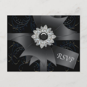 Cartão de RSVP Preto Azul Swirl RSVP