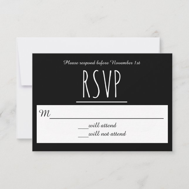 Cartão de RSVP Preto/Branco - Cartão de RSVP (Frente)