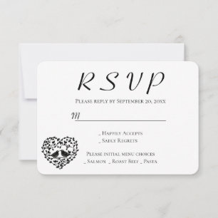 Cartão de RSVP Preto Corações de Casal Floral