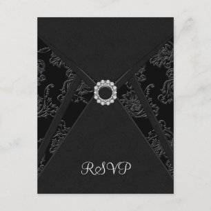 Cartão de RSVP Preto Damask Black