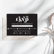 Cartão de RSVP Preto e Branco Simples Moderno