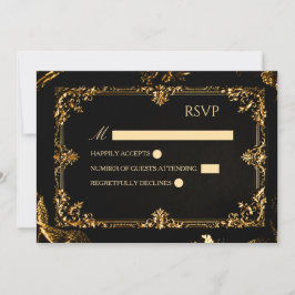Cartão de RSVP Preto e Dourado Gótico