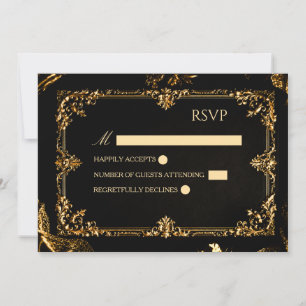 Cartão de RSVP Preto e Dourado Gótico
