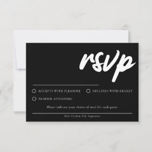 Cartão de RSVP Preto Simples Moderno Com Escolha d