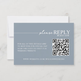 Cartão de RSVP QR em Azul Empoeirado com Tipografi