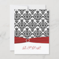 Cartão de RSVP Red, White e Black Damask II