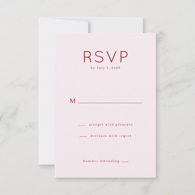 Cartão de RSVP Rosa Elegante (Frente)