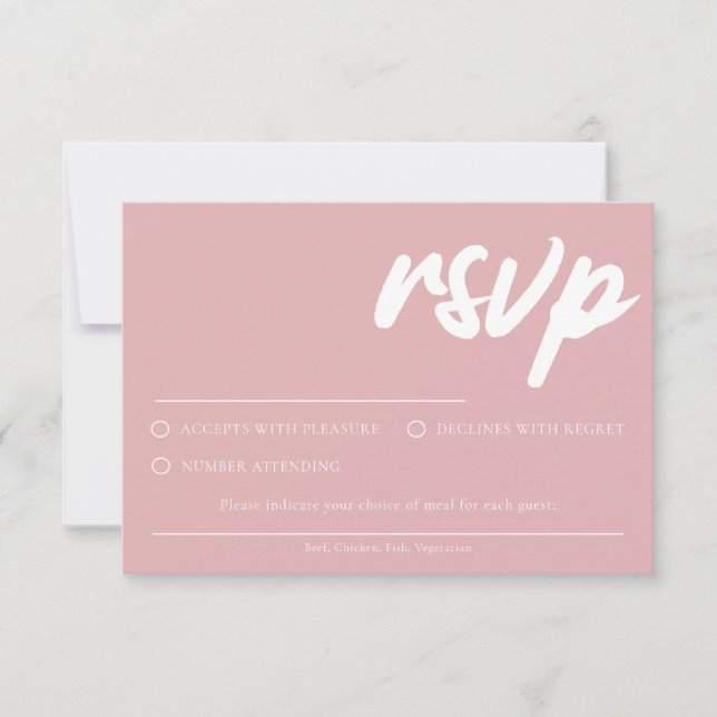 Cartão de RSVP Rosa Simples em Pó com Escolha de R (Frente)