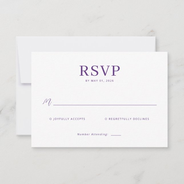 Cartão de RSVP Roxo Elegante (Frente)