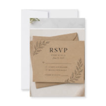 Cartão de RSVP Rustic Kraft, Cartão de Resposta de