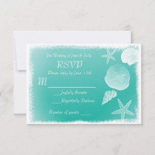 Cartão de RSVP Sea Shells & Teal Green Beach