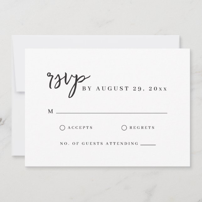 Cartão de RSVP simples de letra moderna minimalist (Frente)