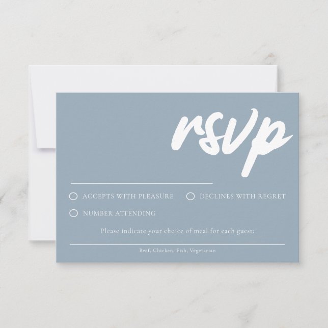 Cartão de RSVP Simples em Azul Empolado Com Escolh (Frente)