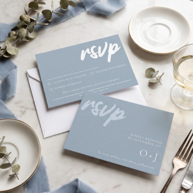 Cartão de RSVP Simples em Azul Empolado Com Escolh (Criador carregado)