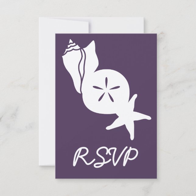 Cartão de RSVP Summer Seashells em Roxo (Frente)