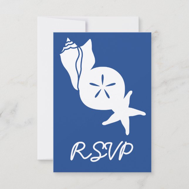 Cartão de RSVP Summer Seashells in Blue (Frente)