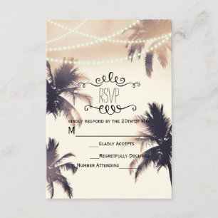 Cartão de RSVP Tropical Palm Trees & Lights Cream 